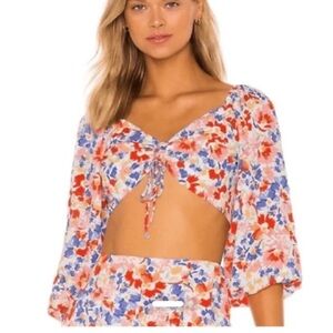 L*Space Floral Cutout Cropped Blouse - Colorful